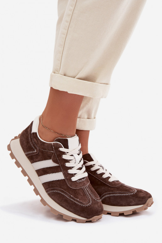 en daim Chaussures modèle baskets Féminin avec une plateforme S.Barski LR61-7097 CzekoladoÀe