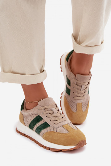 Chaussures pour femmes modèle Sneakers en daim couleur sable-jaune