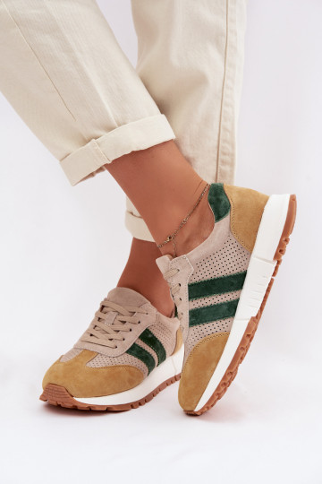 Chaussures pour femmes modèle Sneakers en daim couleur sable-jaune 2