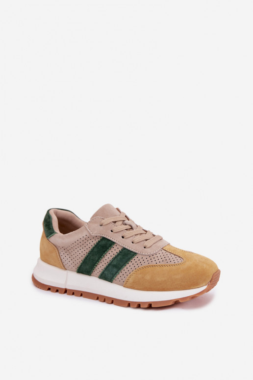 Chaussures modèle baskets FémininActivéturalnego en daimu beige-couleur jaune Il fautrceline