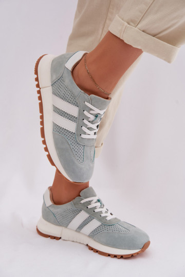 Chaussures pour femmes modèle Sneakers en daim couleur menthe