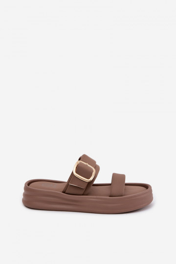  Pantoufles pour femmes avec une plateforme avec des bandes I Złotą avec boucles couleur kaki Ameliette 2