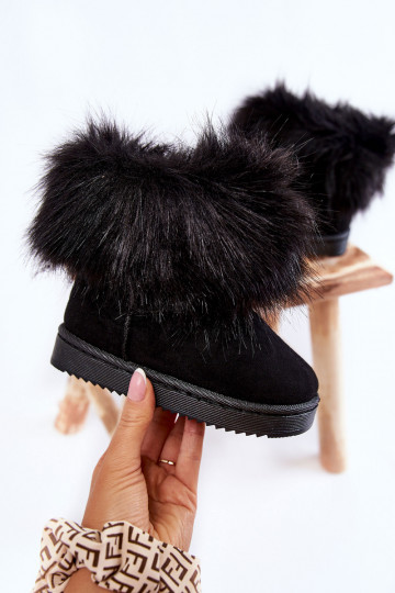 Bottes de neige pour enfants avec un manteau de fourrure couleur noire Ariana