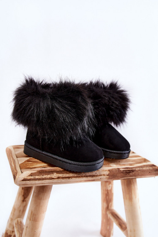 Bottes de neige pour enfants avec un manteau de fourrure couleur noire Ariana