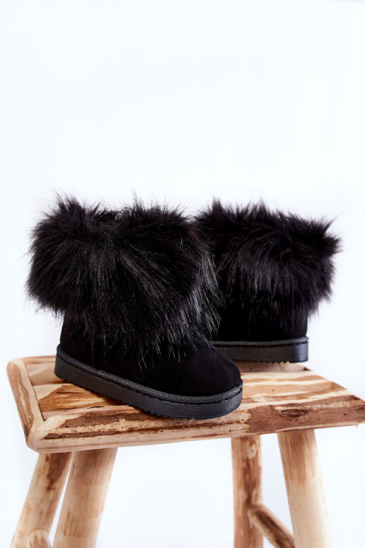 Bottes de neige pour enfants avec un manteau de fourrure couleur noire Ariana