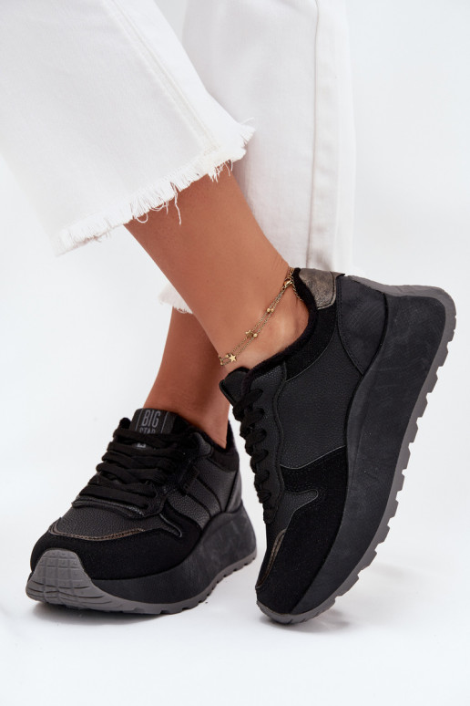 réchauffer Chaussures modèle baskets Féminin avec une plateforme Big Star SS274007 HI-POLY SYSTEM couleur noire