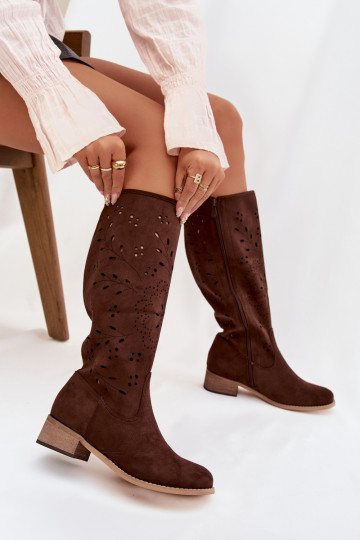 Bottes montantes pour femmes couleur chocolat avec des éléments ajourés Helinna 2