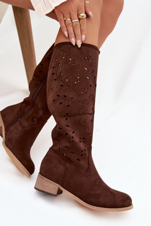 Bottes montantes pour femmes couleur chocolat avec des éléments ajourés Helinna