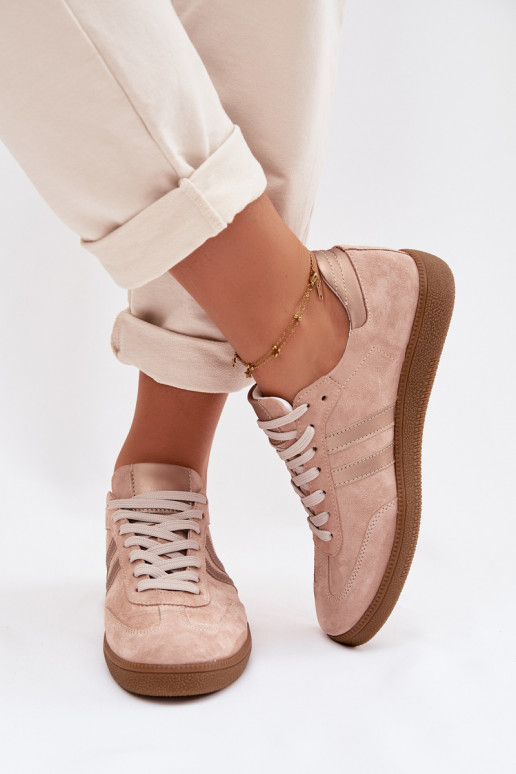 Zazoo N1068 - Baskets basses en simili daim pour femmes couleur rose