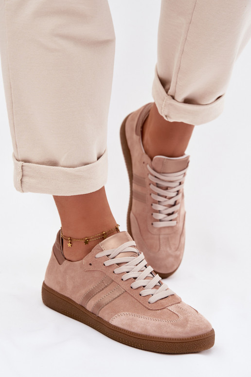 Zazoo N1068 - Baskets basses en simili daim pour femmes couleur rose