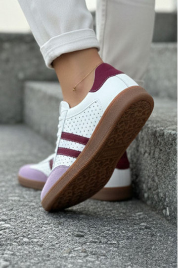 Zazoo N1318 - Baskets pour femmes en simili cuir avec éléments ajourés couleur blanc-violet 2