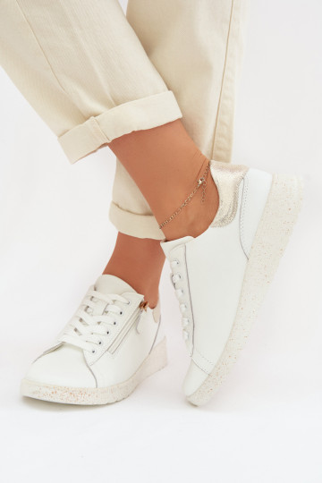 Peau chaussures Féminin avec fermetures éclair Blanc-couleur dorée Dorothea