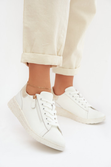 Peau chaussures Féminin avec fermetures éclair Blanc-couleur dorée Dorothea 2