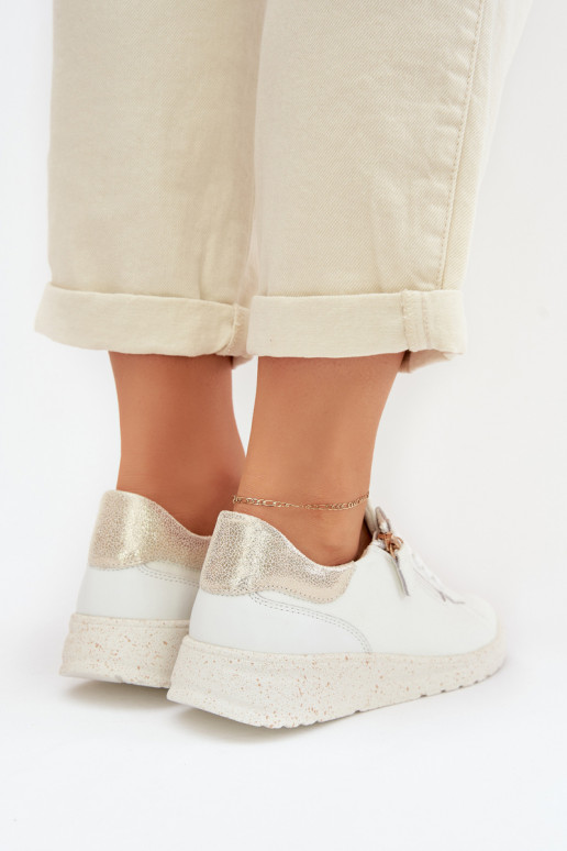 Peau chaussures Féminin avec fermetures éclair Blanc-couleur dorée Dorothea