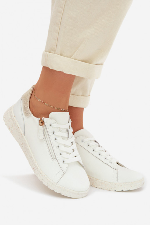 Peau chaussures Féminin avec fermetures éclair Blanc-couleur dorée Dorothea