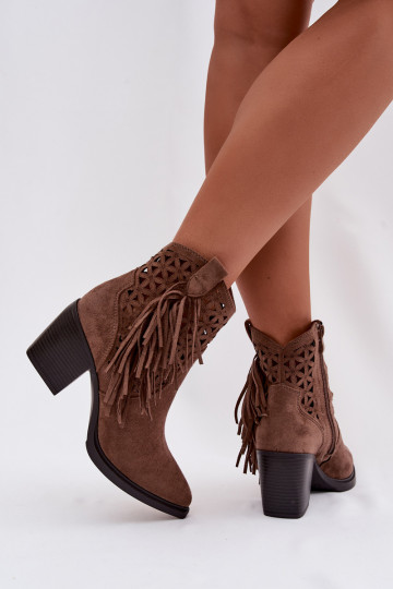 Bottes ajourées style coÀ-boy Féminin avec des talons avec des franges marron Calissey 2