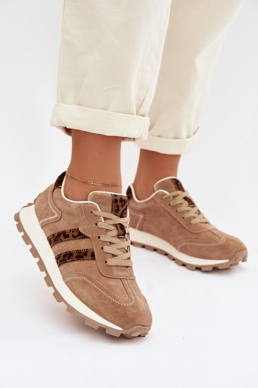 en daim Chaussures modèle baskets Féminin avec une plateforme avec des motifs en fourrure de léopard S.Barski LR61-7071 marron