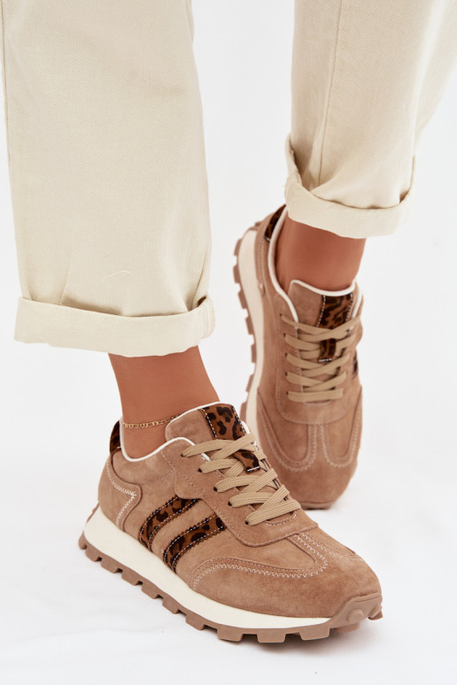 en daim Chaussures modèle baskets Féminin avec une plateforme avec des motifs en fourrure de léopard S.Barski LR61-7071 marron