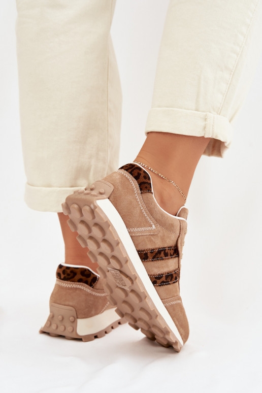 en daim Chaussures modèle baskets Féminin avec une plateforme avec des motifs en fourrure de léopard S.Barski LR61-7071 marron