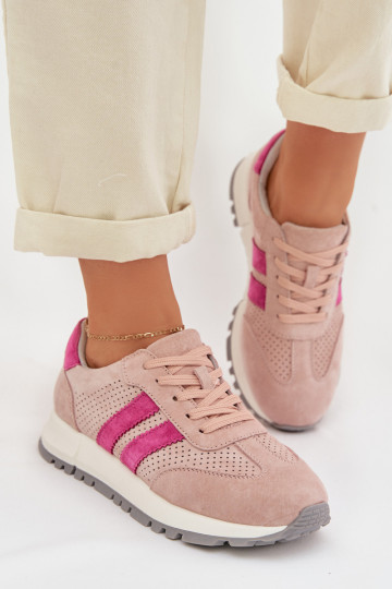 Chaussures modèle baskets FémininActivéturalnego en daimu couleur rose Il fautrceline