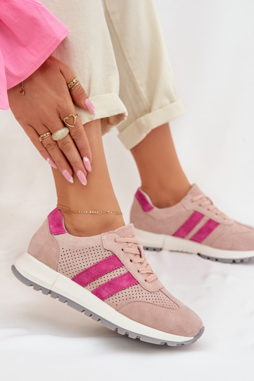 Chaussures modèle baskets FémininActivéturalnego en daimu couleur rose Il fautrceline