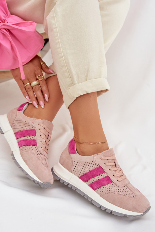 Chaussures modèle baskets FémininActivéturalnego en daimu couleur rose Il fautrceline