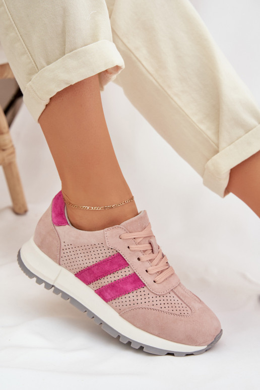 Chaussures modèle baskets FémininActivéturalnego en daimu couleur rose Il fautrceline