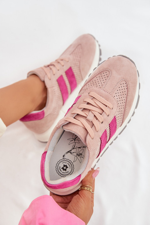 Chaussures modèle baskets FémininActivéturalnego en daimu couleur rose Il fautrceline