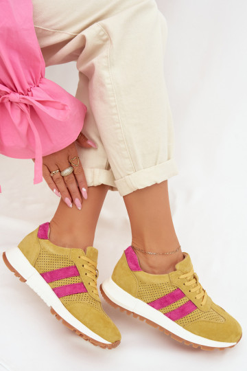 Chaussures modèle baskets FémininActivéturalnego en daimu couleur jaune Il fautrceline