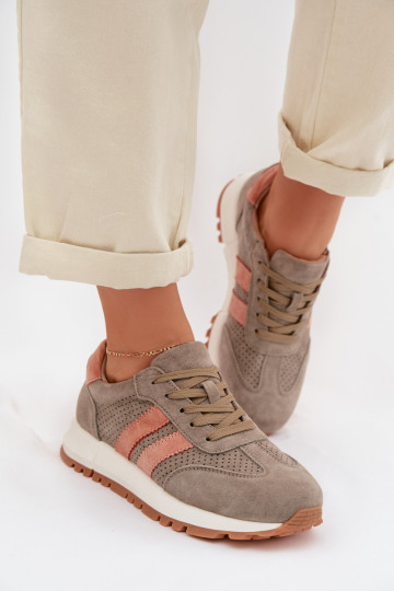 Chaussures modèle baskets FémininActivéturalnego en daimu couleur kaki Il fautrceline