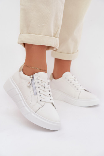 Bottes en cuir pour femmes avec fermeture éclair Althea blanches 2