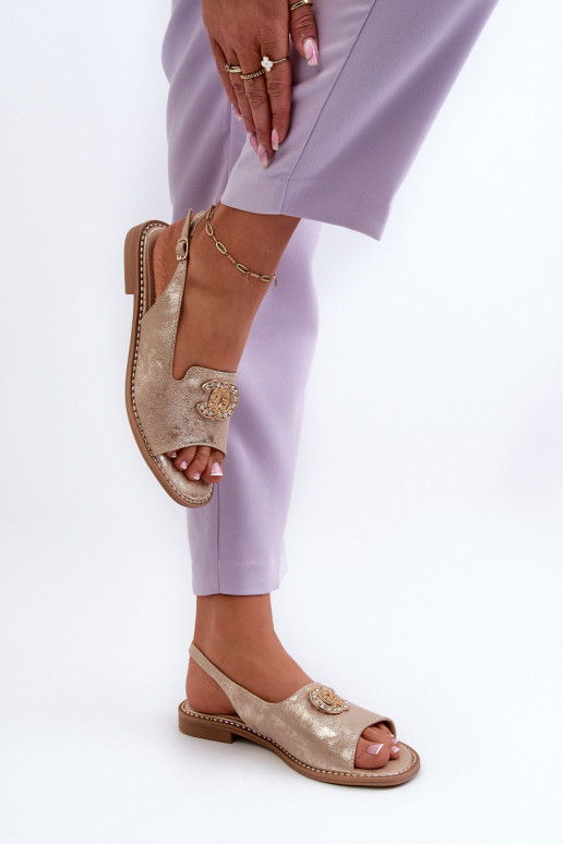 Sandales pour femmes avec des ornements S.Barski KV27-049 couleur dorée