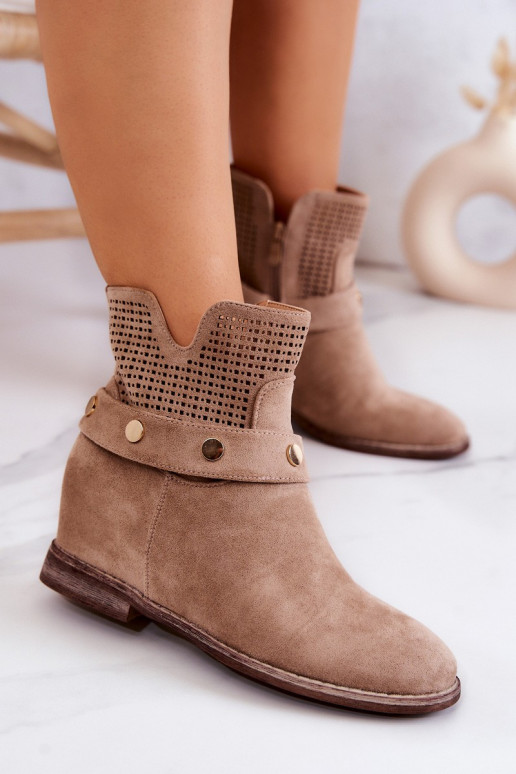 avec des éléments ajourés Imprimeremps Féminin Bottes beige Royale