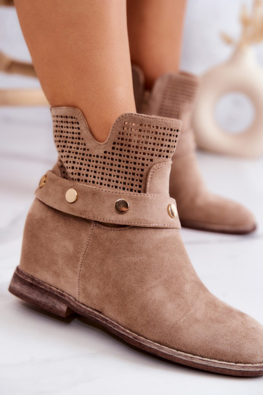 avec des éléments ajourés Imprimeremps Féminin Bottes beige Royale