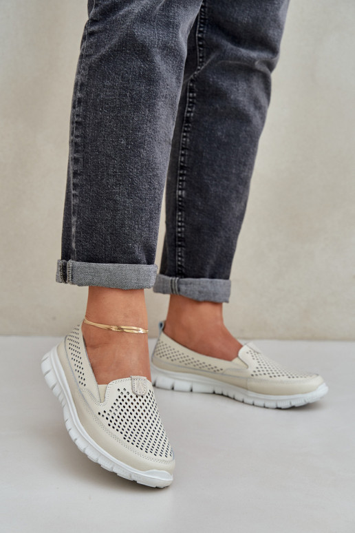  Peau avec des éléments ajourés Mocassins plateforme femme beige Tanelora
