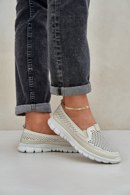  Peau avec des éléments ajourés Mocassins plateforme femme beige Tanelora