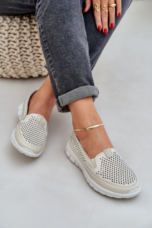  Peau avec des éléments ajourés Mocassins plateforme femme beige Tanelora