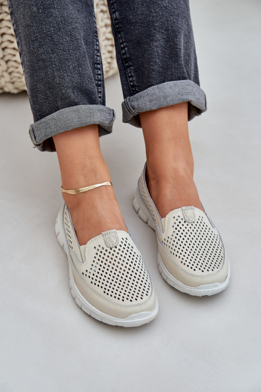  Peau avec des éléments ajourés Mocassins plateforme femme beige Tanelora
