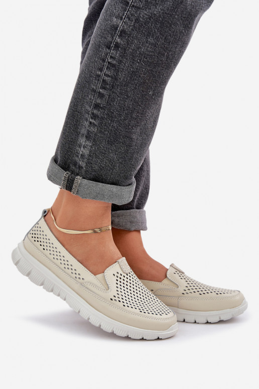  Peau avec des éléments ajourés Mocassins plateforme femme beige Tanelora