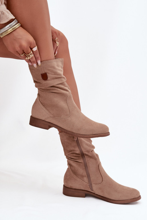 réchauffer Bottes pour femmes Avec un haut frisé avec des talons larges beige Krisia