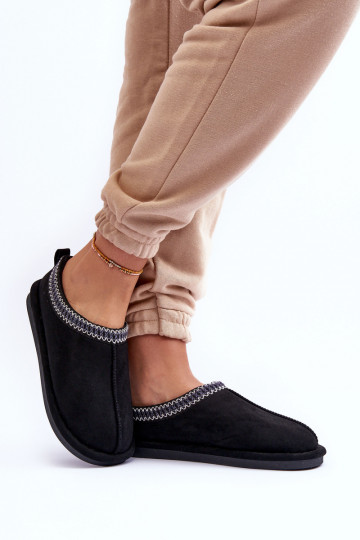 Féminin en daim chaussons avec un manteau de fourrure couleur noire Polinna 2