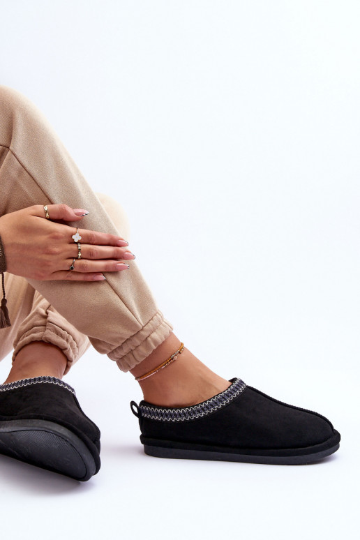 Féminin en daim chaussons avec un manteau de fourrure couleur noire Polinna