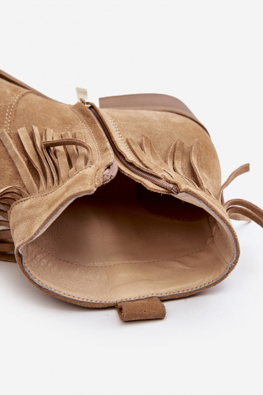 Zazoo 3430 Chaussures en daim Féminin avec des franges beige