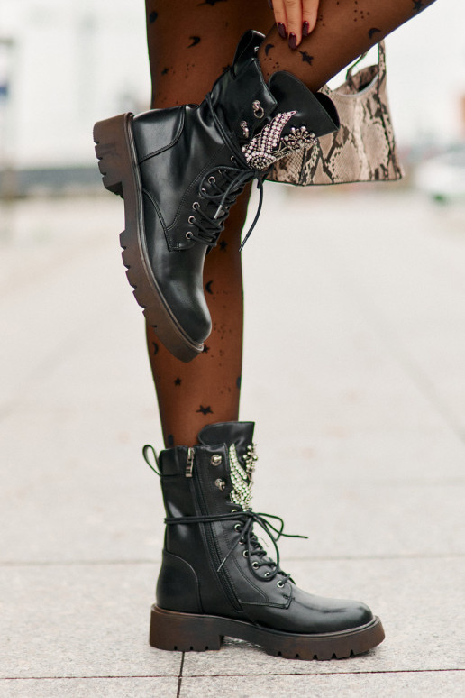 Eko Peau Bottines de travail Avec décoration réchauffer D&A MR880-080 couleur noire