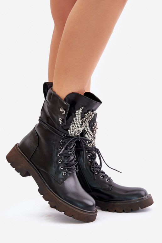 Eko Peau Bottines de travail Avec décoration réchauffer D&A MR880-080 couleur noire