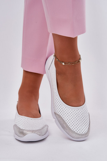 Peau Féminin Ballerines ajourées couleur blanche Lucy 2