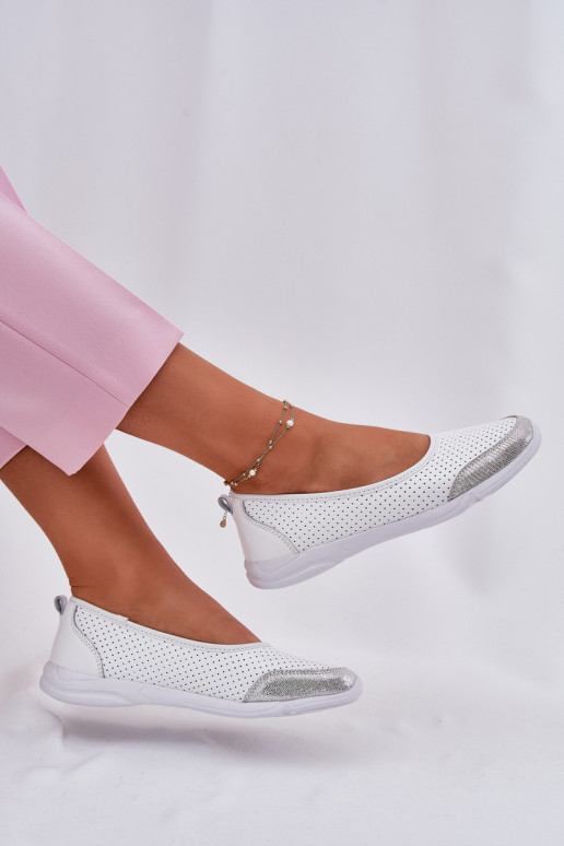 Peau Féminin Ballerines ajourées couleur blanche Lucy