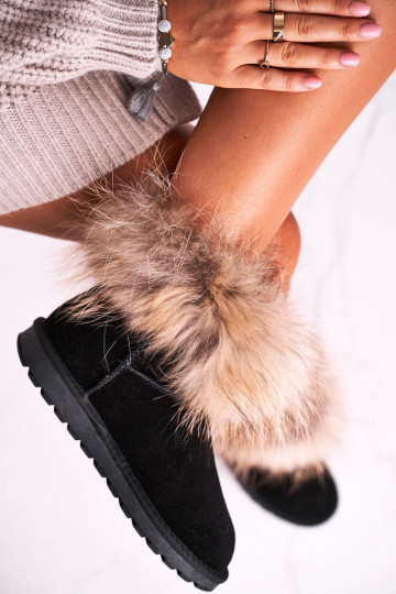 Bottes de neige en cuir pour femmes avec fourrure couleur noire Alexa