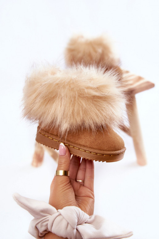 Bottes de neige pour enfants avec un manteau de fourrure marron Ariana