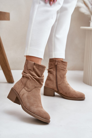 réchauffer Bottes pour femmes Avec un haut frisé Sur un talon bas beige Zinanya 2